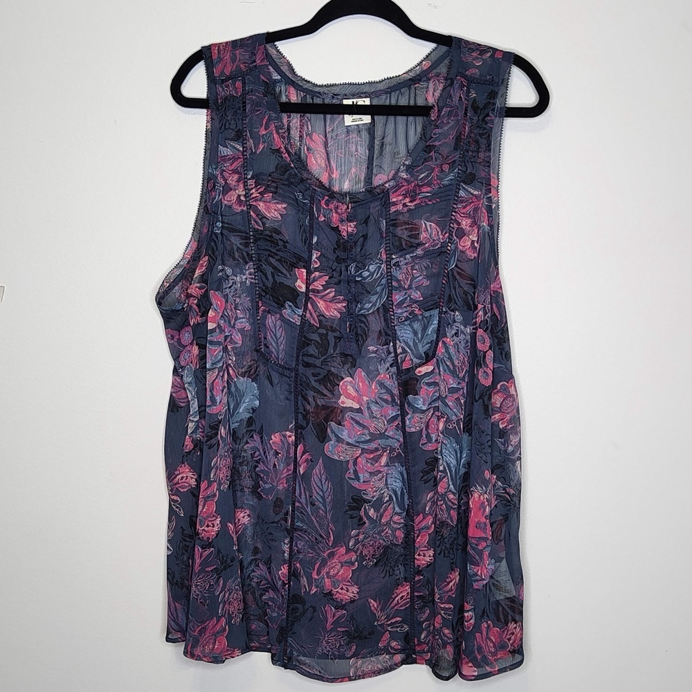 *3 for $30* Floral Sleeveless Blouse - Navy and Pink
